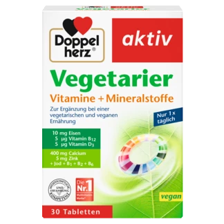 Abbildung der Produktverpackung Doppelherz aktiv Vegetarier Vitamine + Mineralstoffe Frontansicht